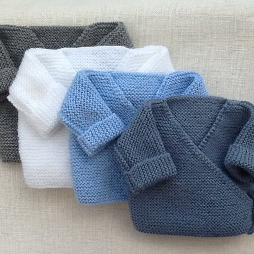 Brassière bébé naissance/1 mois laine tricot, gilet bébé laine, layette,  cadeau naissance, blanc ou bleu ciel ou gris ou bleu jean - Un grand marché