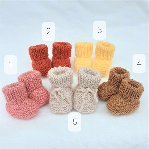 Chaussons Bebe Mixtes En Tricot Gris Souris A Finitions Bords Cotes 0 3 Mois Un Grand Marche
