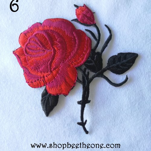 Applique écusson patch thermocollant fleur grande rose (à coudre ou repasser) - rouge