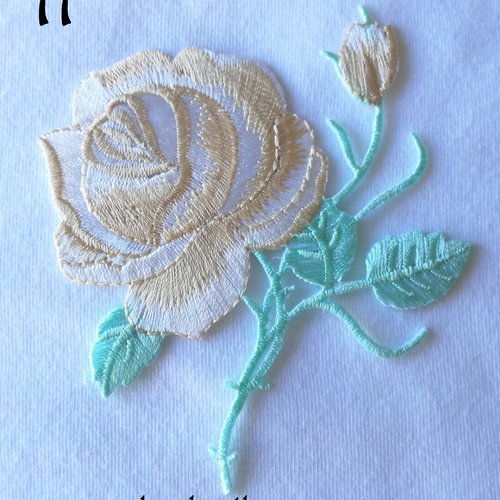 Applique écusson patch thermocollant fleur grande rose (à coudre ou repasser) - beige