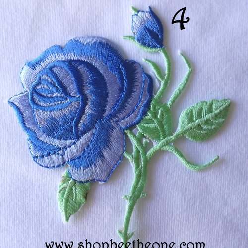Applique écusson patch thermocollant fleur grande rose (à coudre ou repasser) - bleu