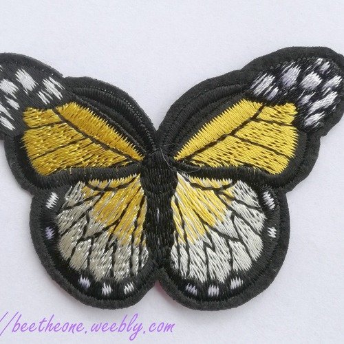 Applique écusson patch thermocollant grand papillon monarque dégradé (à coudre ou à repasser) - jaune foncé/jaune clair