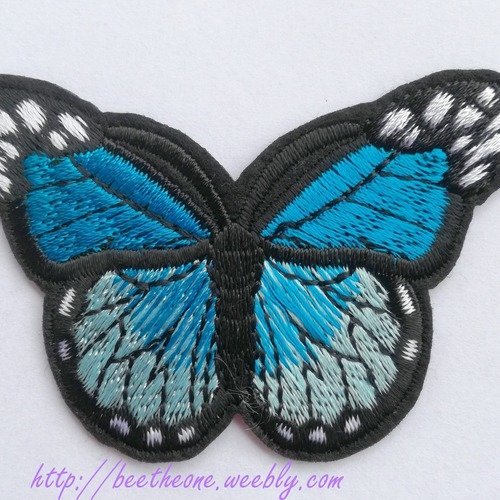 Applique écusson patch thermocollant grand papillon monarque dégradé (à coudre ou à repasser) - bleu turquoise/bleu clair