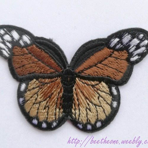 Applique écusson patch thermocollant grand papillon monarque dégradé (à coudre ou à repasser) - marron/beige