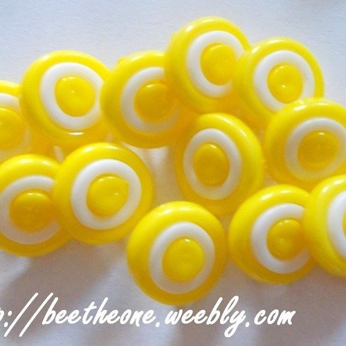Bouton rond à queue en plastique anneau blanc - jaune