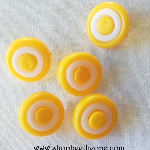 Bouton rond à queue en plastique anneau blanc - jaune foncé