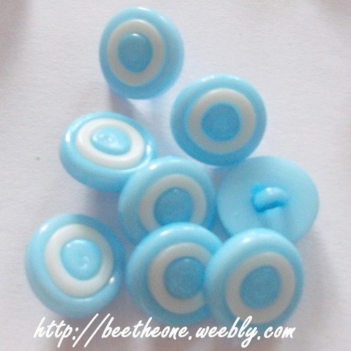Bouton rond à queue en plastique anneau blanc - 13 mm - bleu bébé