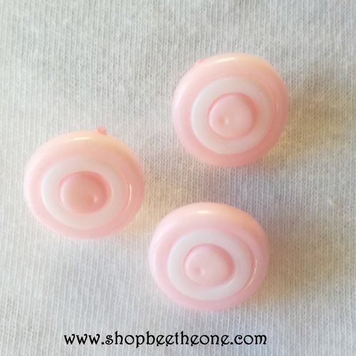 Bouton rond à queue en plastique anneau blanc - rose pâle
