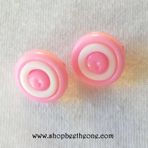 Bouton rond à queue en plastique anneau blanc - rose bébé