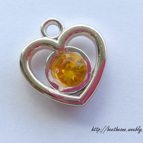 Breloque coeur avec pierre colorée - 20 mm - jaune foncé