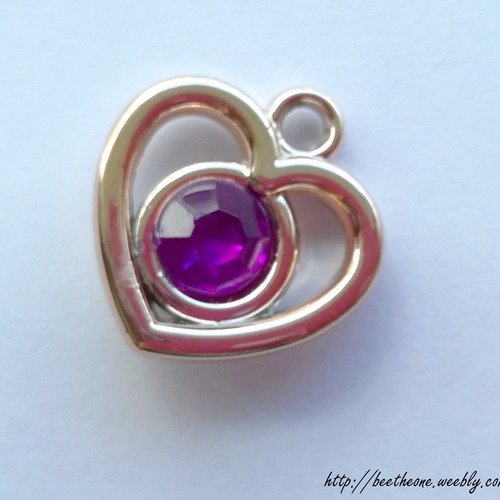 Breloque coeur avec pierre colorée - 20 mm - violet