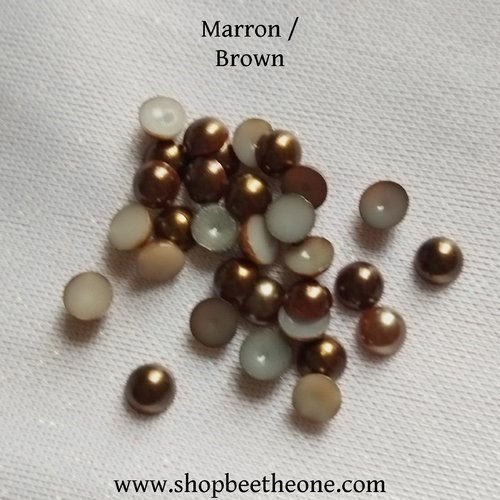 Lot de 50 cabochons ronds strass demi-perle - marron - 4 mm - pour nail art, bijoux, decoration, scrapbooking.
