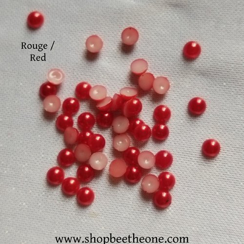 Lot de 50 cabochons ronds strass demi-perle - rouge - 4 mm - pour nail art, bijoux, decoration, scrapbooking.