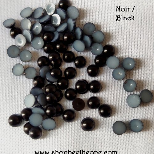 Lot de 50 cabochons ronds strass demi-perle - noir - 4 mm - pour nail art, bijoux, decoration, scrapbooking.
