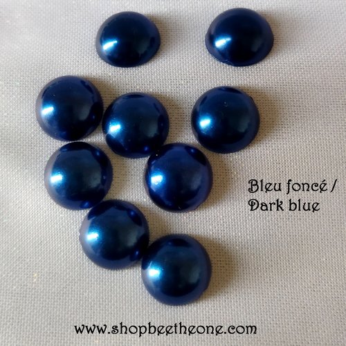 Cabochon rond strass demi-perle - bleu foncé - 12 mm - pour nail art, bijoux, decoration, scrapbooking.
