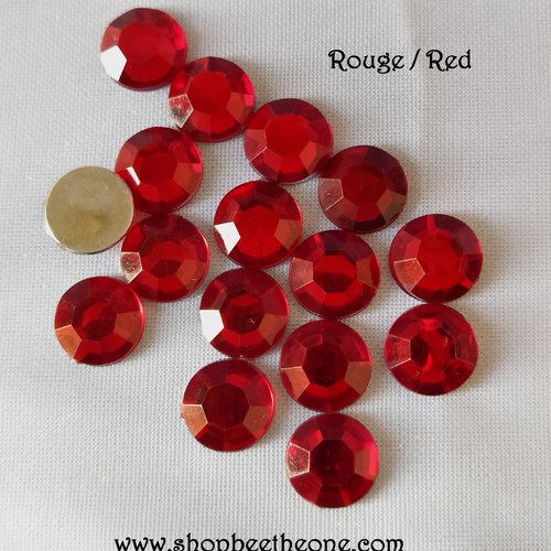 Lot de 10 cabochons rond strass cristal demi-perle à facettes - rouge - 10 mm - pour nail art, bijoux, decoration, scrapbooking.