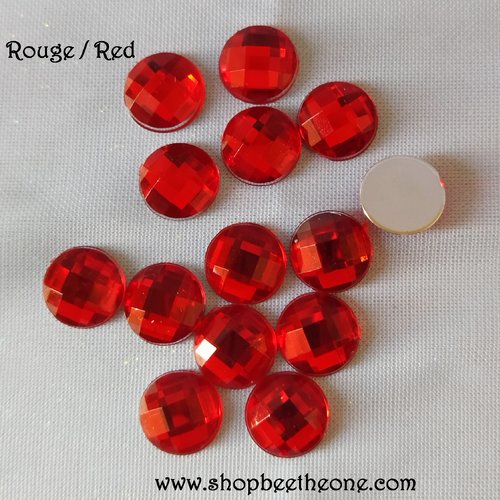 Cabochon rond strass demi-perle à facettes - rouge - 10 mm - pour nail art, bijoux, decoration, scrapbooking.