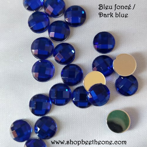 Cabochon rond strass demi-perle à facettes - bleu foncé - 10 mm - pour nail art, bijoux, decoration, scrapbooking.