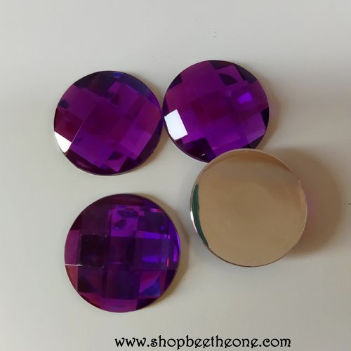 Cabochon strass demi-perle rond à facettes - violet - 30 mm - pour nail art, bijoux, decoration, scrapbooking...