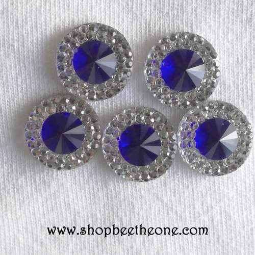Cabochon rond strass et pierre colorée - bleu foncé - 12 mm - pour bijoux, décoration, scrapbooking...