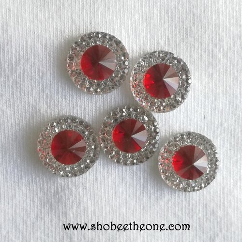 Cabochon rond strass et pierre colorée - rouge rubis - 12 mm - pour bijoux, décoration, scrapbooking...