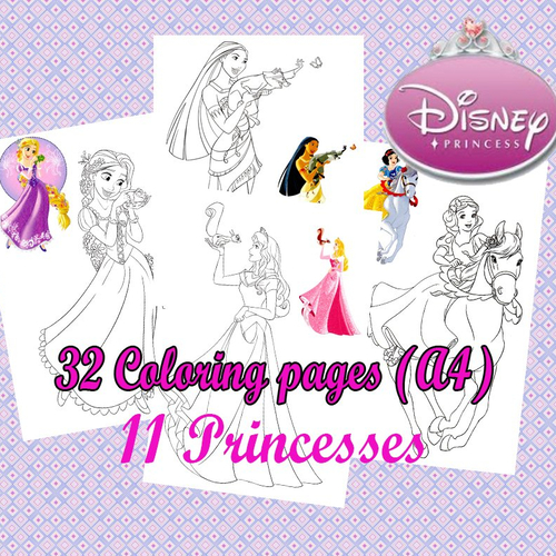 Images Digitales à Colorier Set De 32 Images A4 Disney Princesses Coloriages à Télécharger Et Imprimer Pour Anniversaires