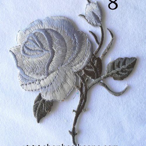 Applique écusson patch thermocollant fleur grande rose (à coudre ou repasser) - gris-bleu