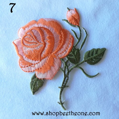 Applique écusson patch thermocollant fleur grande rose (à coudre ou repasser) - orange corail