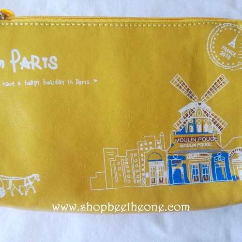 Trousse de rangement plate "from paris" - fond jaune moulin rouge