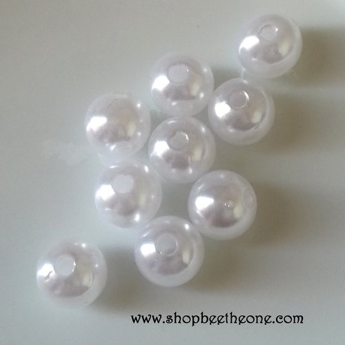 Perle ronde en plastique - 9 mm - blanc