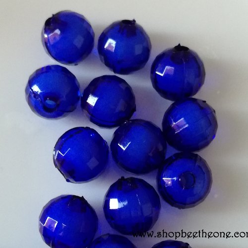Perle ronde en plastique à facettes - 10 mm - bleu foncé