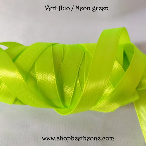 Ruban satin simple face - 10 mm x 1 m - vert fluo - pour couture, scrapbooking, décoration...