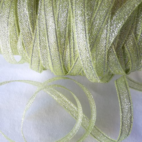 Ruban fantaisie organza bicolore brillant - 7,5 mm x 1 m - vert/argenté - pour scrapbooking, décoration, couture...