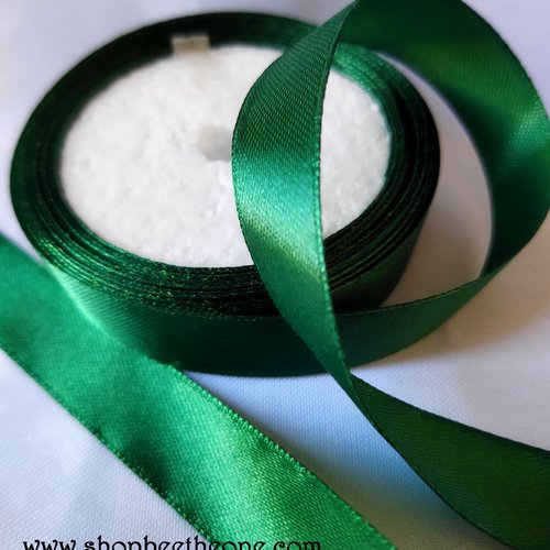 1 mètre de ruban de satin - 16 mm - simple face - vert foncé - pour scrapbooking, décoration, couture...