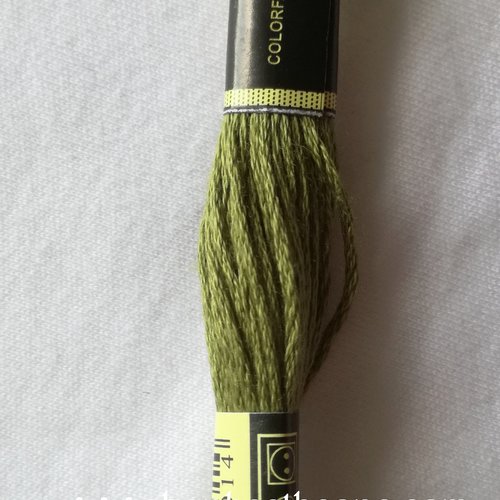 Fil à broder - équivalent n° dmc 469 vert mousse dorée - écheveau de coton mouliné pour broderie - 8 m - 6 brins
