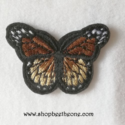 Applique écusson patch thermocollant petit papillon monarque dégradé (à coudre ou à repasser) - marron/beige
