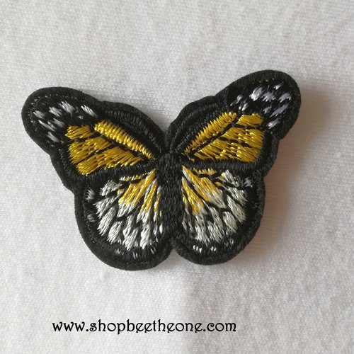 Applique écusson patch thermocollant petit papillon monarque dégradé (à coudre ou à repasser) - jaune foncé/jaune pâle