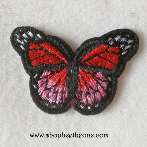Applique écusson patch thermocollant petit papillon monarque dégradé (à coudre ou à repasser) - rouge/rose clair