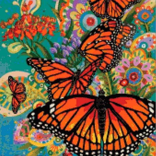 Diagramme grille digitale broderie au point de croix - "les papillons monarques" - collection "les papillons"