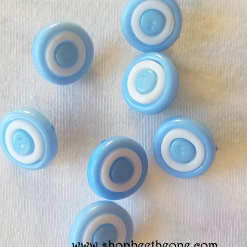 Bouton rond à queue en plastique anneau blanc - 13 mm - bleu bébé foncé