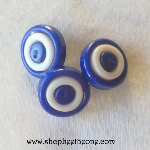 Bouton rond à queue en plastique anneau blanc - bleu foncé