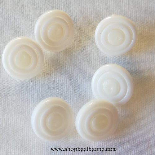 Bouton rond à queue en plastique anneau blanc - 13 mm - blanc