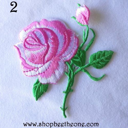 Applique écusson patch thermocollant fleur grande rose (à coudre ou repasser) - rose vif