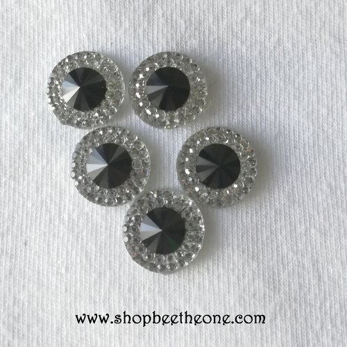 Cabochon rond strass et pierre colorée - noir - 12 mm - pour bijoux, décoration, scrapbooking...