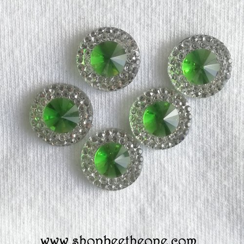 Cabochon rond strass et pierre colorée - vert - 12 mm - pour bijoux, décoration, scrapbooking...