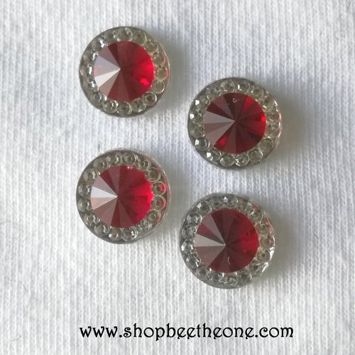 Cabochon rond strass et pierre colorée - rouge rubis - 10 mm - pour bijoux, décoration, scrapbooking...