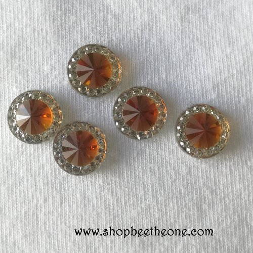 Cabochon rond strass et pierre colorée - orange - 10 mm - pour bijoux, décoration, scrapbooking...