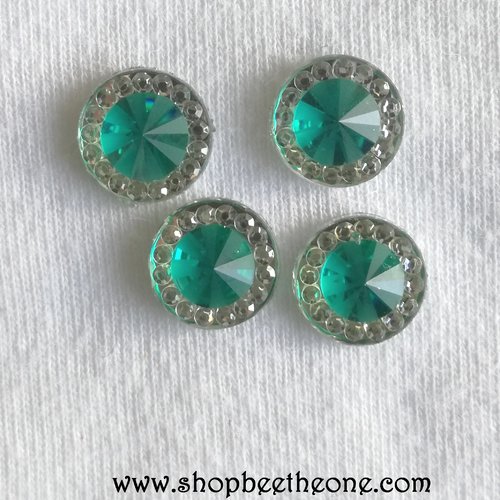 Cabochon rond strass et pierre colorée - bleu turquoise - 10 mm - pour bijoux, décoration, scrapbooking...
