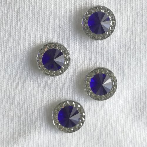 Cabochon rond strass et pierre colorée - bleu saphir - 10 mm - pour bijoux, décoration, scrapbooking...