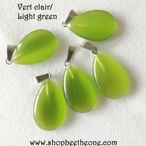 Breloque goutte "oeil de chat" en pierre gemme traitée + bélière - 25 mm - vert clair